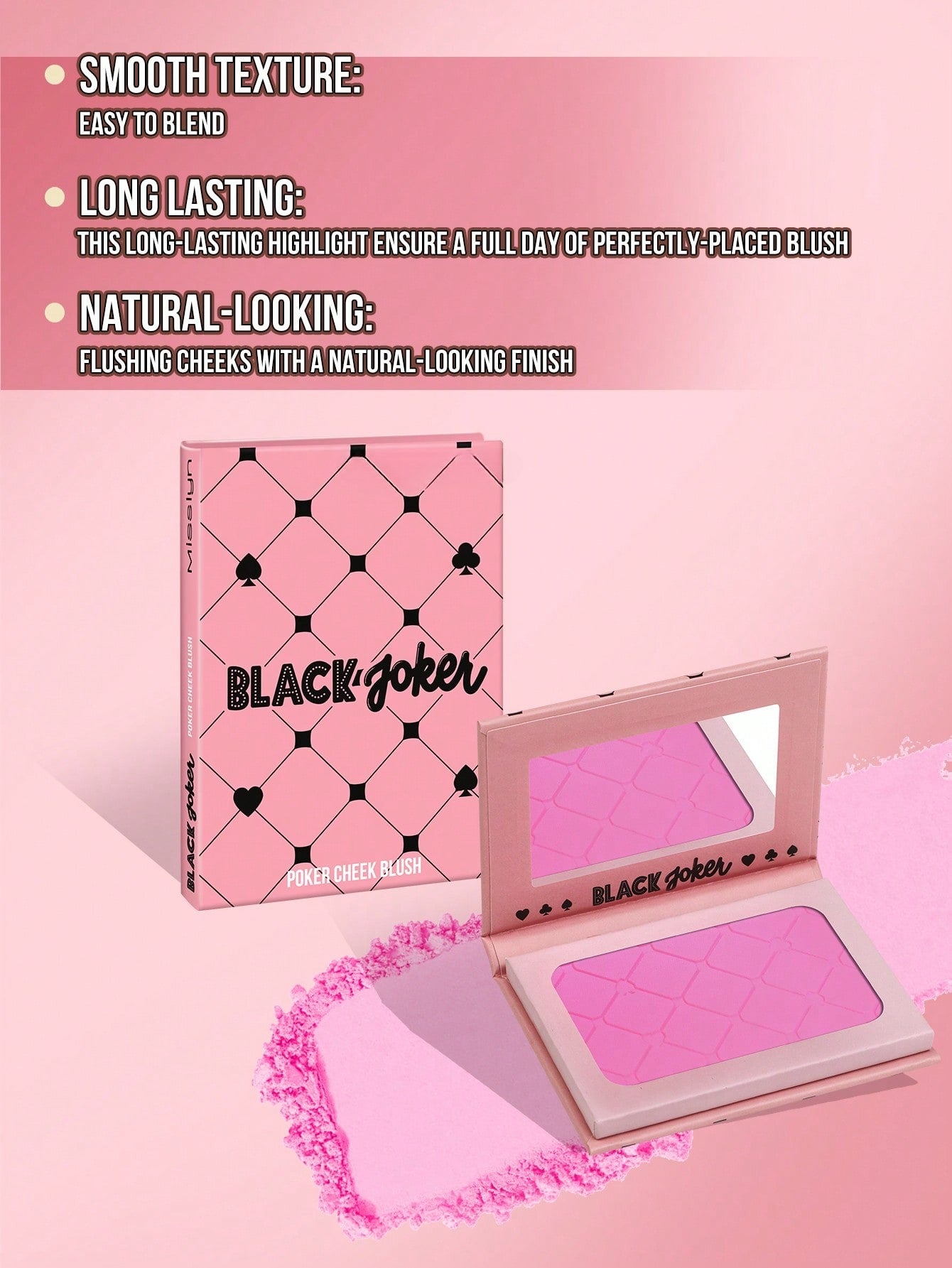 BLACK Joker Poker Cheek Blush,1pc Blush Powder Palette, Matte Finish, Pigment Rich, Silky Formula, Natural Glow, Lightweight, Long-Lasting, Highlighter Palette Contour Makeup, New Year Cosmetic, Portable Size, Suitable For Travel And Outdo