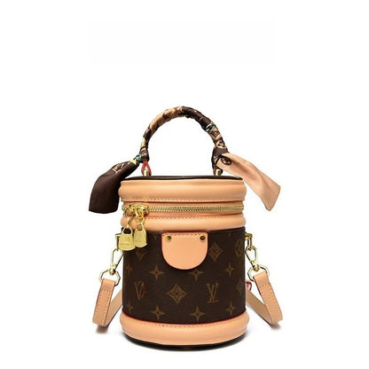 2025 Classic Printed Fashion Bucket Bag for Women Retro and Versatile Cross body Bag brown yellow