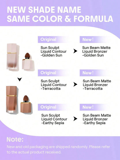 Sun Beam Matte Liquid Bronzer-Golden Sun Gel Cream Contour Non-Greasy Long Lasting Highly Pigmented Natural Contour Contouring Weightless Bronzer Brown Contour & Bronzer Brand Beauty Makeup Face Paint Cosmetic For Women Girls Perfect For Fall Wint