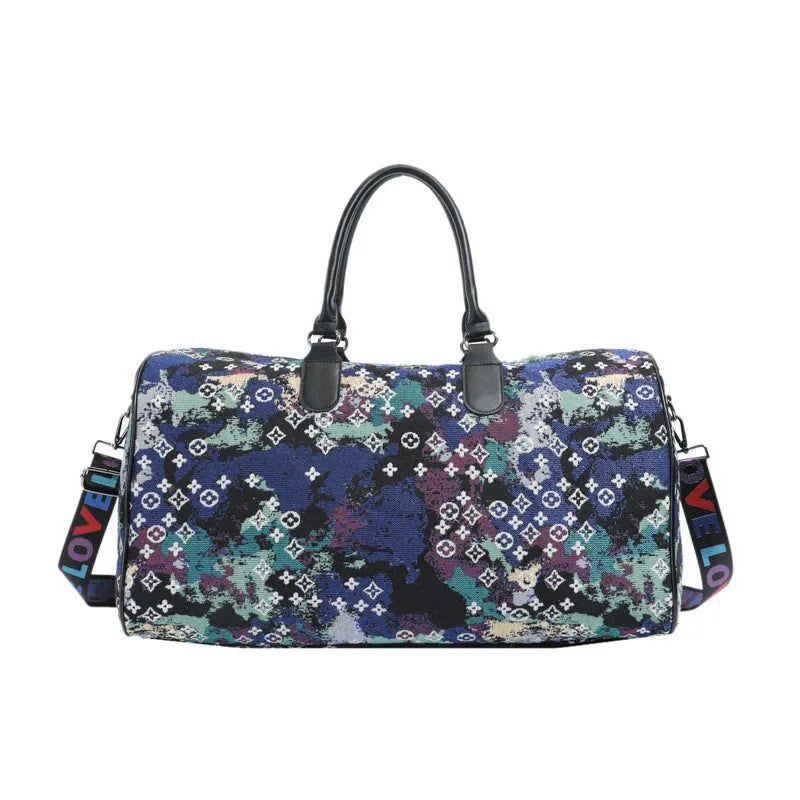 2025 New Classic Fitness Bag Large Capacity Fashionable Trendy Printed Travel Bag For Woman and Man blue black