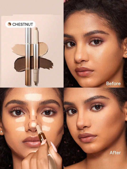 Fine Line 2-In-1 Nose Contour & Highlight Pen-Umber 2-Color Contour Stick Non-Greasy Long Lasting Natural Highlighter Dual-Use Multi-Use Sculpt Smoothes Fine Lines Creamy Contour Brand Beauty Makeup Face Paint Cosmetic For Women Girls Perfect For