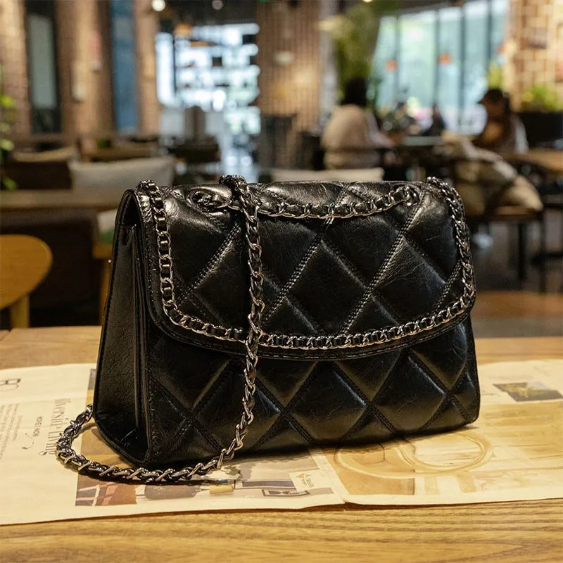 designer bag light luxury genuine leather casual tote bag high-quality vintage chain bag for woman