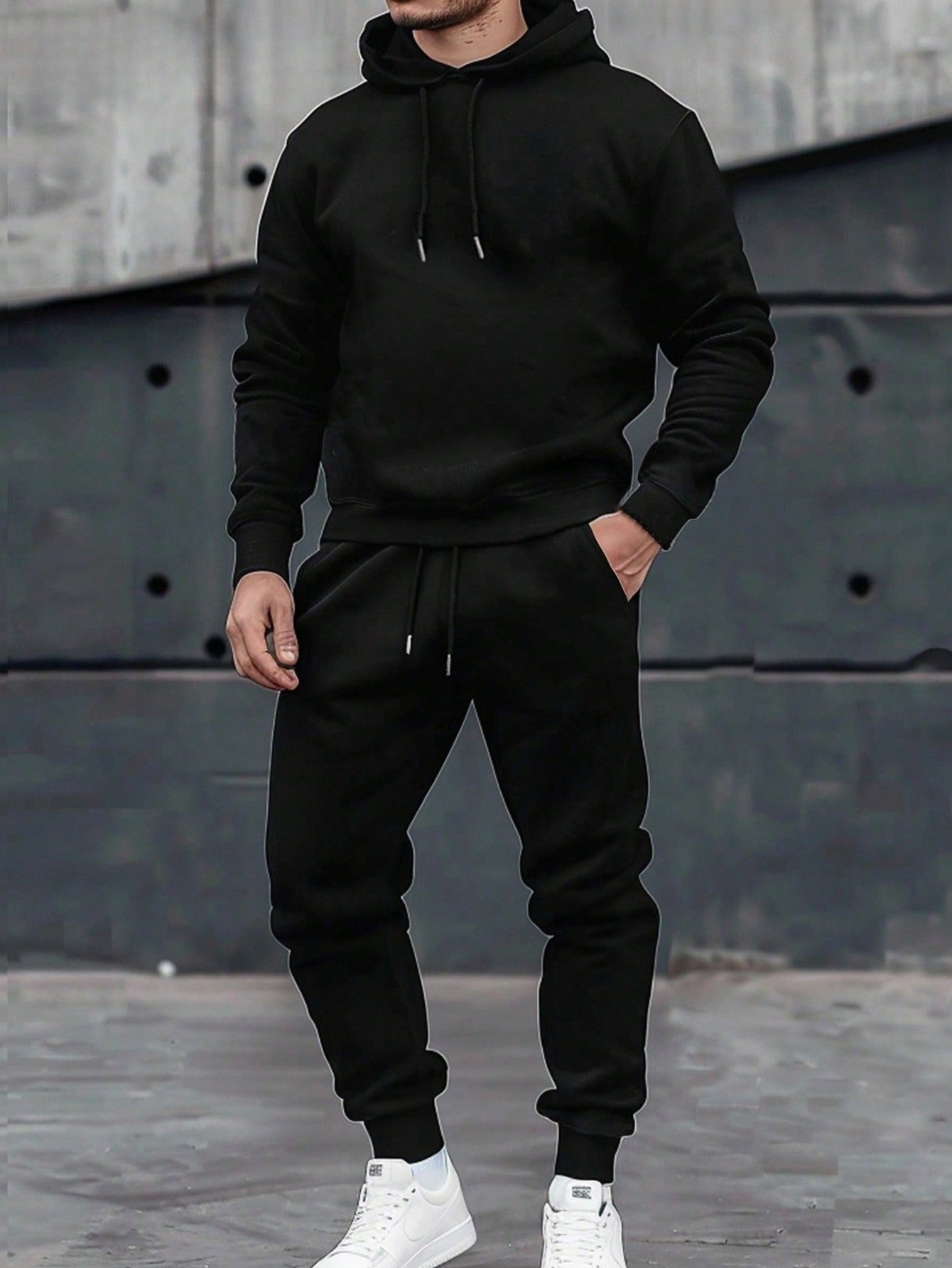 2pcs Men Hoodie Sweatshirt And Knit Pants Set, Casual Sports Outfit, Fall Clothes