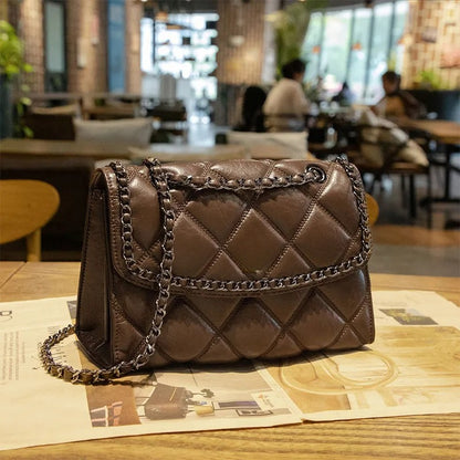 designer bag light luxury genuine leather casual tote bag high-quality vintage chain bag for woman