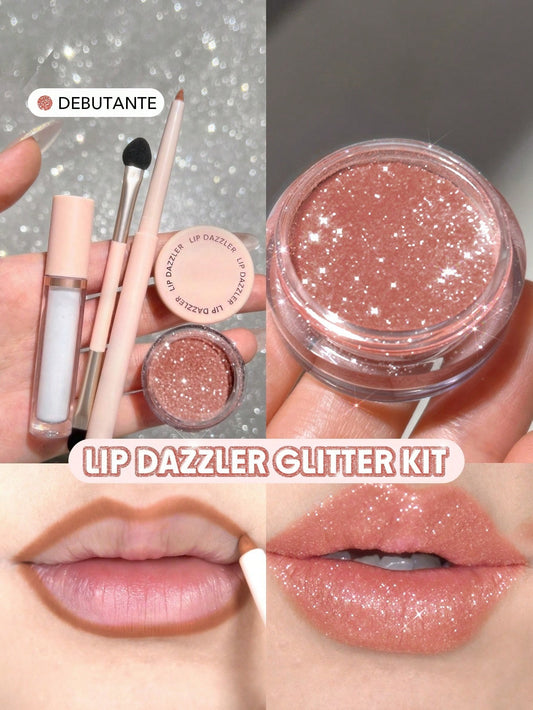 Lip Dazzler Glitter Kit-Center Stage Long-Lasting Glitter Lip Gloss Sexy Super Stay Non-Sticky Shiny Liquid Kit Liquid Lipstick Pink Rosa Liquid Lipstick Brand Beauty Makeup Face Paint Cosmetic For Women Girls Perfect For Fall Winter Ideal For Y2K Fancy F